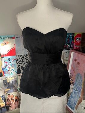 White House Black Market Black Silk Strapless Tulip Hem Bustier